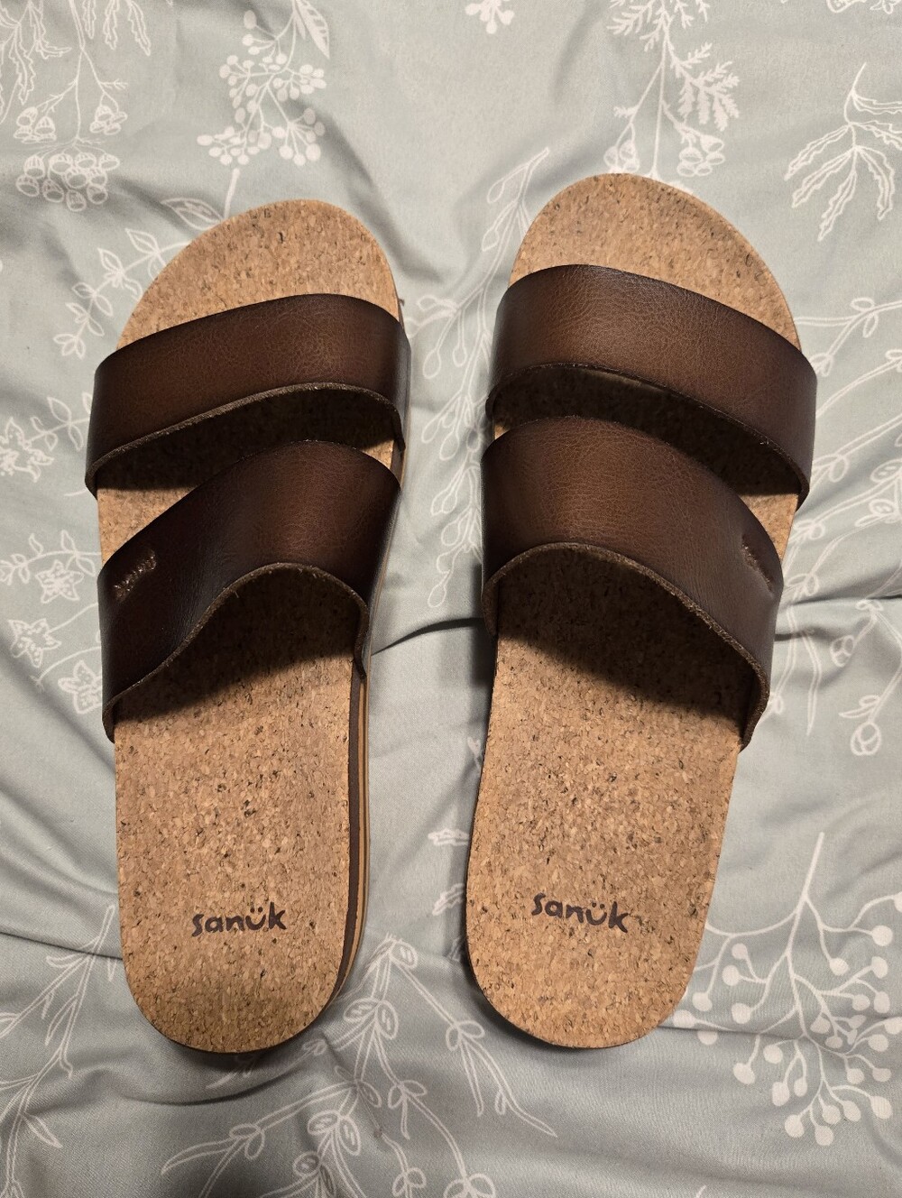 Sanuk Women's Dark Brown Cork Double-Strap Slide Sandals
